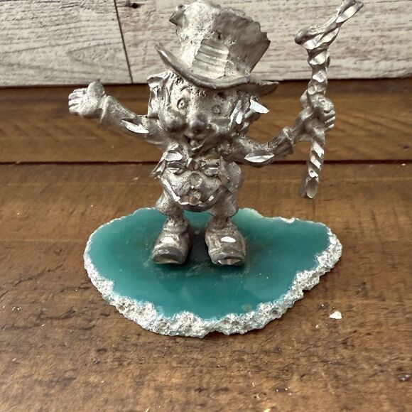 Other - Vintage Lucky Pewter Irish Leprechaun Figurine St Patrick’s Day Stone Slab